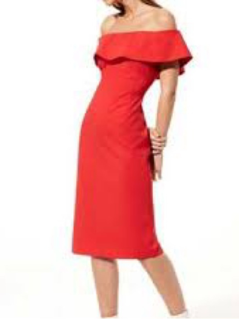 Babaton Aritzia Ruslan Off Shoulder Midi Dress Flame Coral Size 8